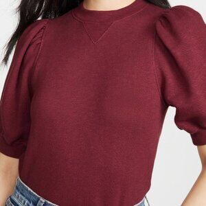 Ulla Johnson Puff Sleeve Sweatshirt Burgundy Cotton Feminine Casual Size